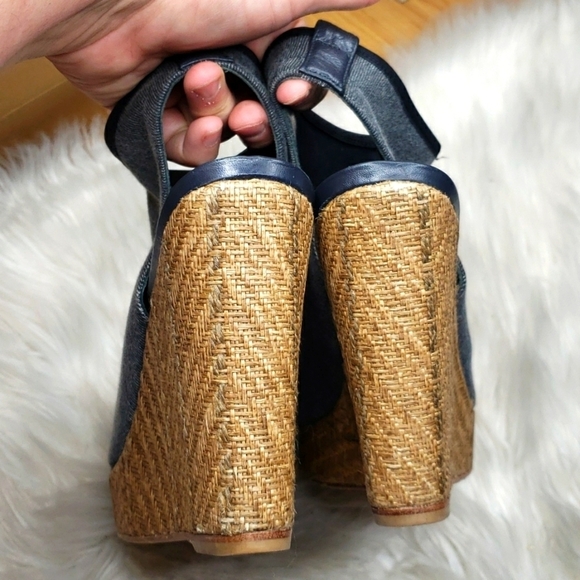 Stuart Weitzman Glover Stretch Wedge Sandal, Gray Denim 9 - Picture 7 of 14
